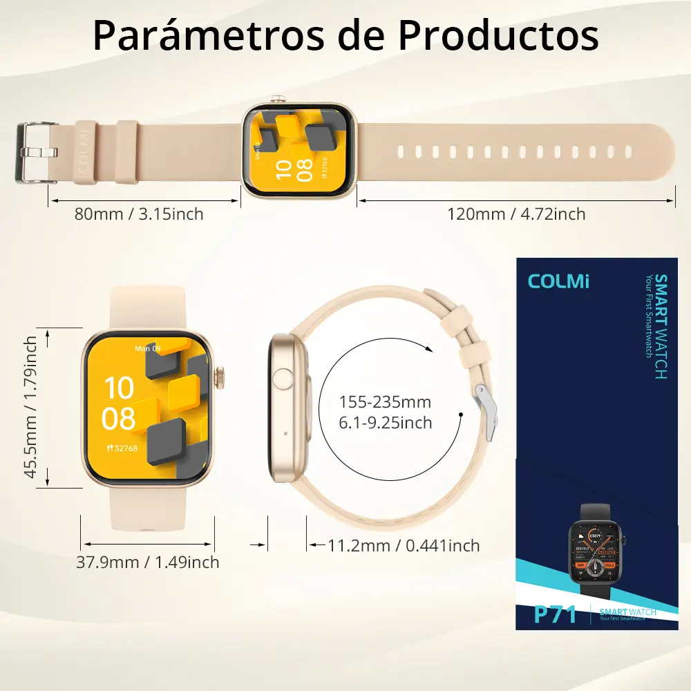 Reloj Inteligente Smartwatch Colmi P71 De 1.9 Dorado Gold Sport Crema - Imagen 4