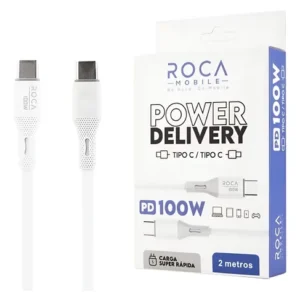 Cable de Datos ROCA Power Delivery USB C a USB C 200cm 100W Blanco