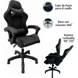 Silla Gamer Negra con apoyapies