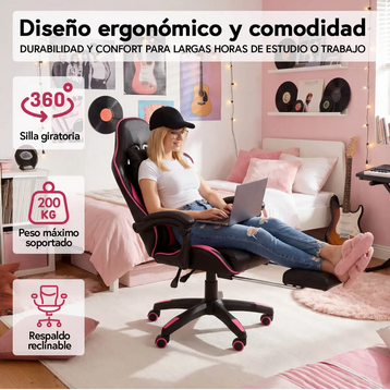 Silla Gamer Blanco Rosado - Imagen 2