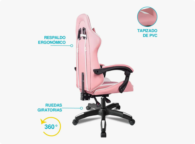 Silla Gamer Blanco Rosado - Imagen 3