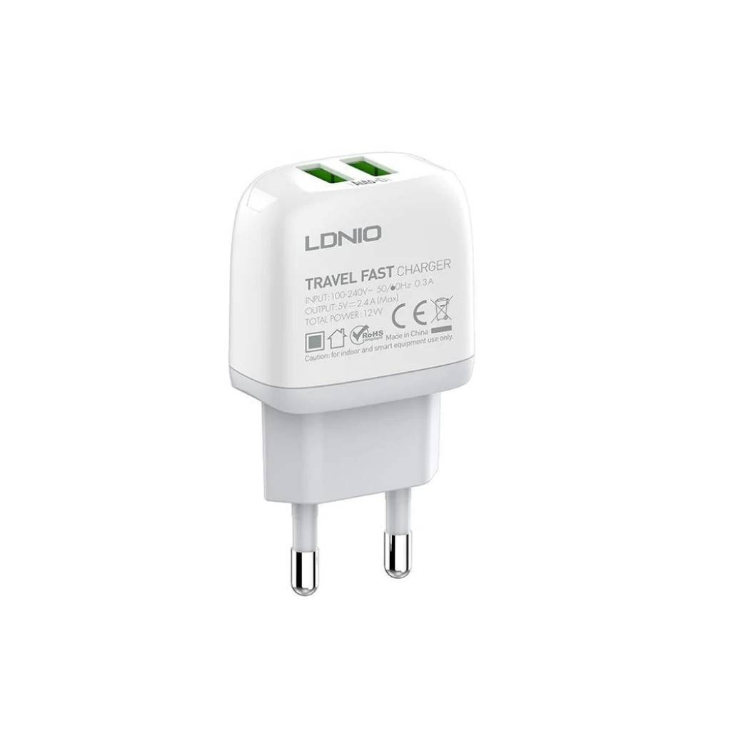 Cargador Pared A2219 Micro USB 2.4A 2USB Blanco LDNIO - Imagen 2