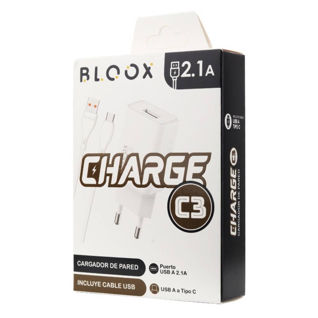 Cargador BLOOX 1 USB 2.1A + Cable Tipo C 1M - Imagen 3