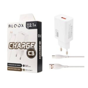 Cargador BLOOX 1 USB 2.1A + Cable Tipo C 1M