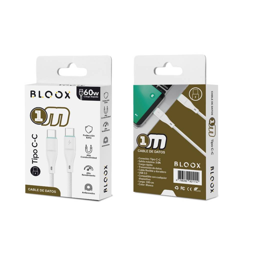 Cable de Datos BLOOX USB C a USB C PVC 100cm 60w - Imagen 2